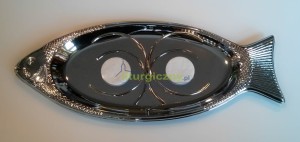 Tacka z uchwytami pod ampułki w kształcie ryby niklowana