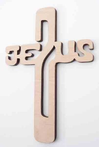 Krzyż JEZUS jasny brąz