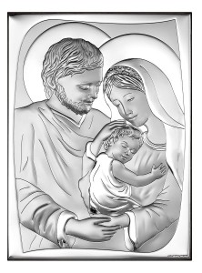 Obraz srebrny Święta Rodzina, laminat srebrny na drewnie W/6545