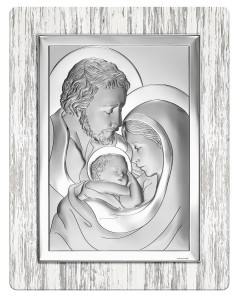 Obraz srebrny Świętej Rodziny na drewnie w stylu shabby chic W/6649/5S