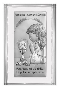 Obrazek na drewnie pamiątka I Komunii Świętej dla dziewczynki W/6717