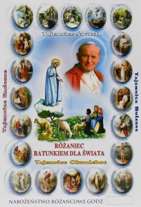 Plakat na miesiąc Maryjny z tajemnicami różańca świętego