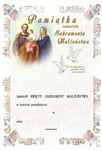 Pamiątka zawarcia Sakramentu Małżeństwa