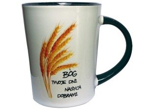 Kubek biało-szary "Bóg twoje dni nasyca dobrami"