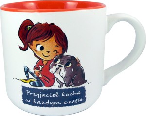 Kubek z napisem przyjaciel kocha w każdym czasie 