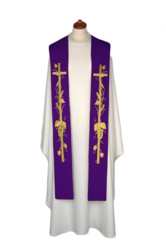 stuła z haftem fioletowa