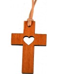 Zawieszka drewniana krzyż z sercem