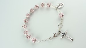 Różaniec dziesiątka mały jasny róż Swarovski