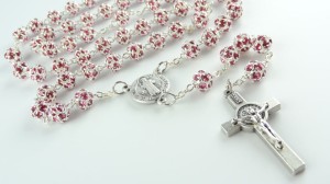 Różaniec kryształki Swarovski mini ciemny róż - fuksja