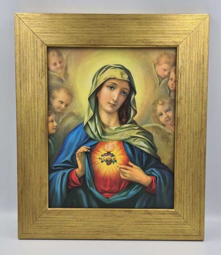 Obraz Niepokalanego Serca Maryi w złotej ramie