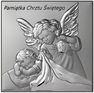Obrazek aniołek z latarenka z napisem Pamiątka Chrztu Świętego W/6733