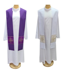 Stuła biało-fioletowa z Krzyżami Jerozolimskimi FP-001/ FP-500