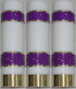 Zestaw świec liturgicznych z fioletowym zdobieniem - świece adwentowe