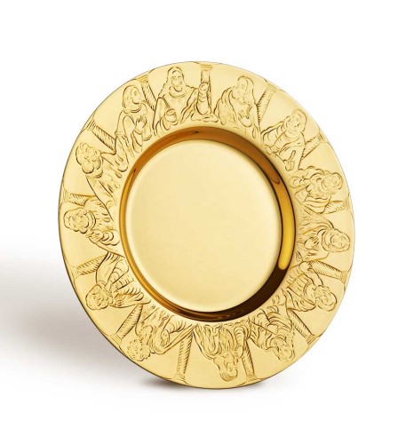 patena mosiężna z grawerem Ostatniej wieczerzy