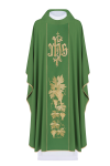 Ornat eucharystyczny w kolorze zielonym z haftem IHS