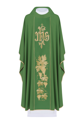 Ornat zielony z haftem IHS-1