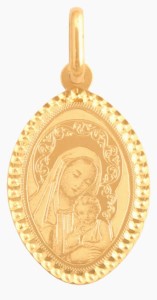 Złoty medalik Matka Boska z dzieciątkiem 