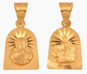 Medalik złoty Matka Boża Szkaplerzna Serce Pana Jezusa 