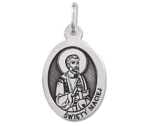 Medalik srebrny z wizerunkiem Św. Macieja - laser
