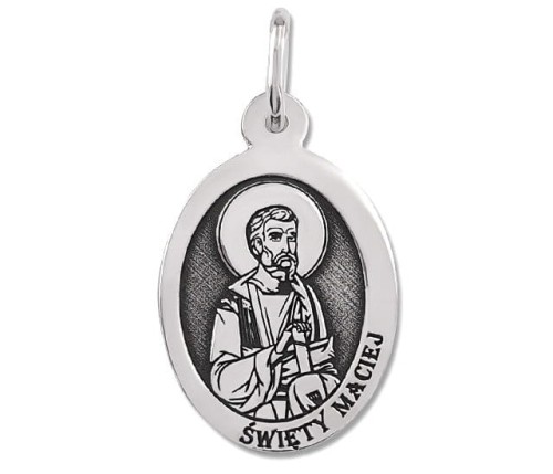 Medalik srebro 925 laser z wizerunkiem Św. Macieja