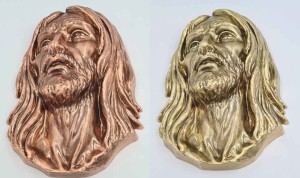 Głowa Chrystusa płaskorzeźba stalowa 24,5 x 16,5 cm