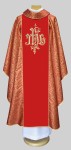 Czerwono-złoty ornat mszalny z haftem IHS L-5
