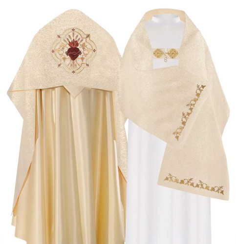 Złoto kremowy welon do błogosławieństwa z haftem Serca Pana Jezusa