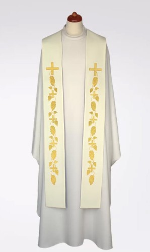 Stuła kapłańska- kremowa z haftem