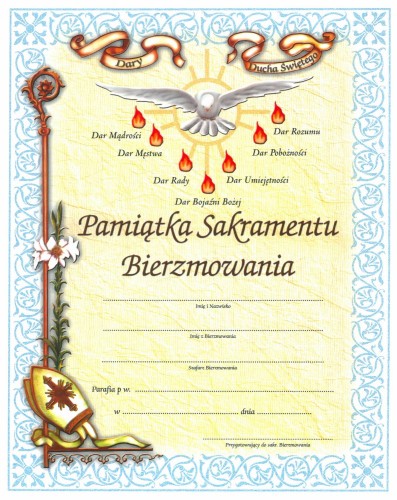 Pamiątka Sakramentu Bierzmowania-dyplom