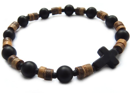 MĘSKA BRANSOLETKA RÓŻANIEC NA RĘKĘ ONYKS DREWNO KOKOSOWE 7892