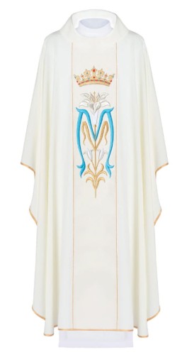 Ornat kremowy z haftem Maryjnym