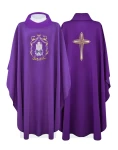 Ornat fioletowy adwentowy z motywem świec i krzyża