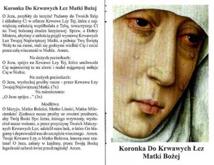 Koronka do krwawych łez Matki Bożej - obrazek paczka 100 sztuk