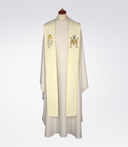 Stuła ecru z haftem Maryjnym 4-107-1 