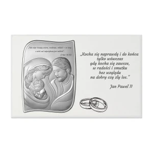 Obrazek posrebrzany panel Św. Rodzina z cytatem Jana Pawła II