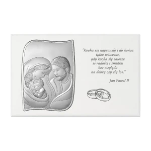 Obrazek posrebrzany Św. Rodzina z cytatem Jana Pawła II