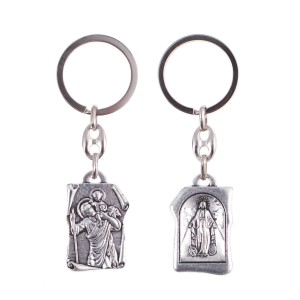 Brelok metalowy ze Św. Krzysztofem oraz Matką Bożą Niepokalaną