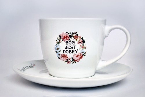 filiżanka z tekstem religijnym