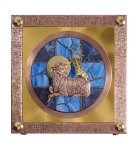 Tabernakulum mosiężne z motywem baranka na szkle witrażowym PB/0706