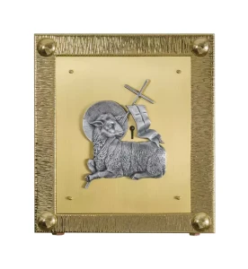 Tabernakulum mosiężne z okuciami i motywem baranka PB/0707