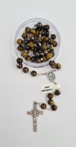 Różaniec metalowy z kwarcowymi kamieniami naturalnymi - Tygrysie Oko