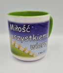 Kubek biało - zielony "Miłość wszystkiemu wierzy"