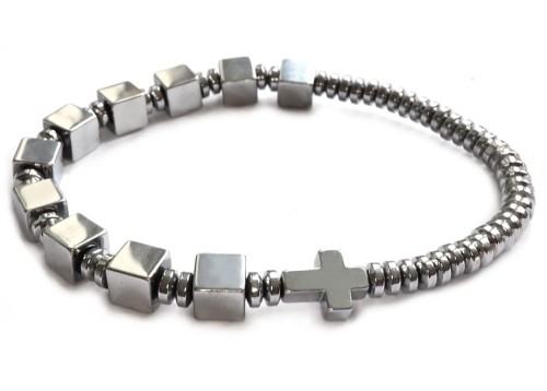 BRANSOLETKA RÓŻANIEC NA RĘKĘ - SREBRNY HEMATYT 8709