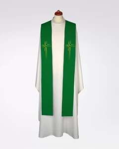 Stuła kapłańska zielona z delikatnym krzyżem 4-344-3