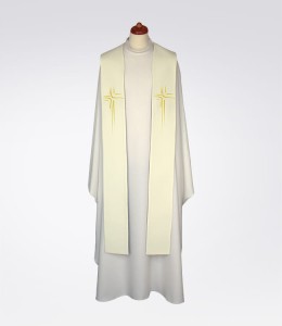 Stuła kapłańska ecru z delikatnym krzyżem 4-344-1