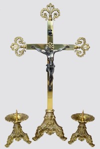 Zestaw mosiężny ołtarzowy - krzyż ze świecznikami SK-38 / SW-05
