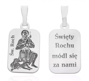 Medalik srebrny rodowany Św. Roch