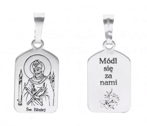 Medalik srebrny rodowany Św. Błażej
