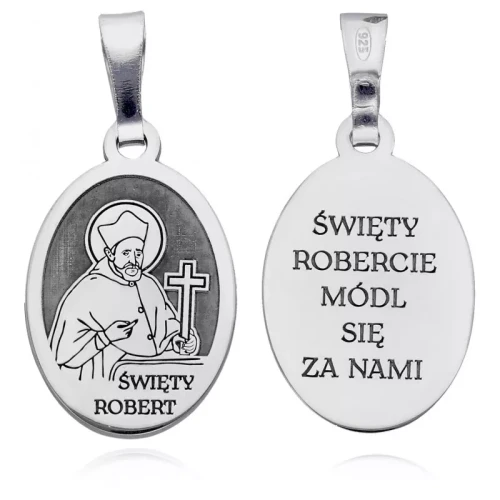 Srebrny medalik Ag 925 rodowany Święty Robert