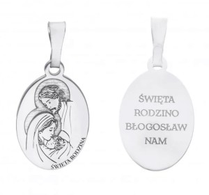 Medalik srebrny rodowany - Święta Rodzina